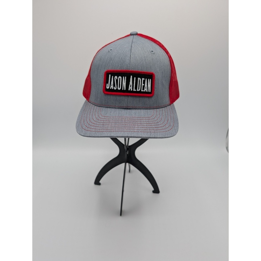 JASON ALDEAN TRUCKER HAT RED GRAY SNAPBACK